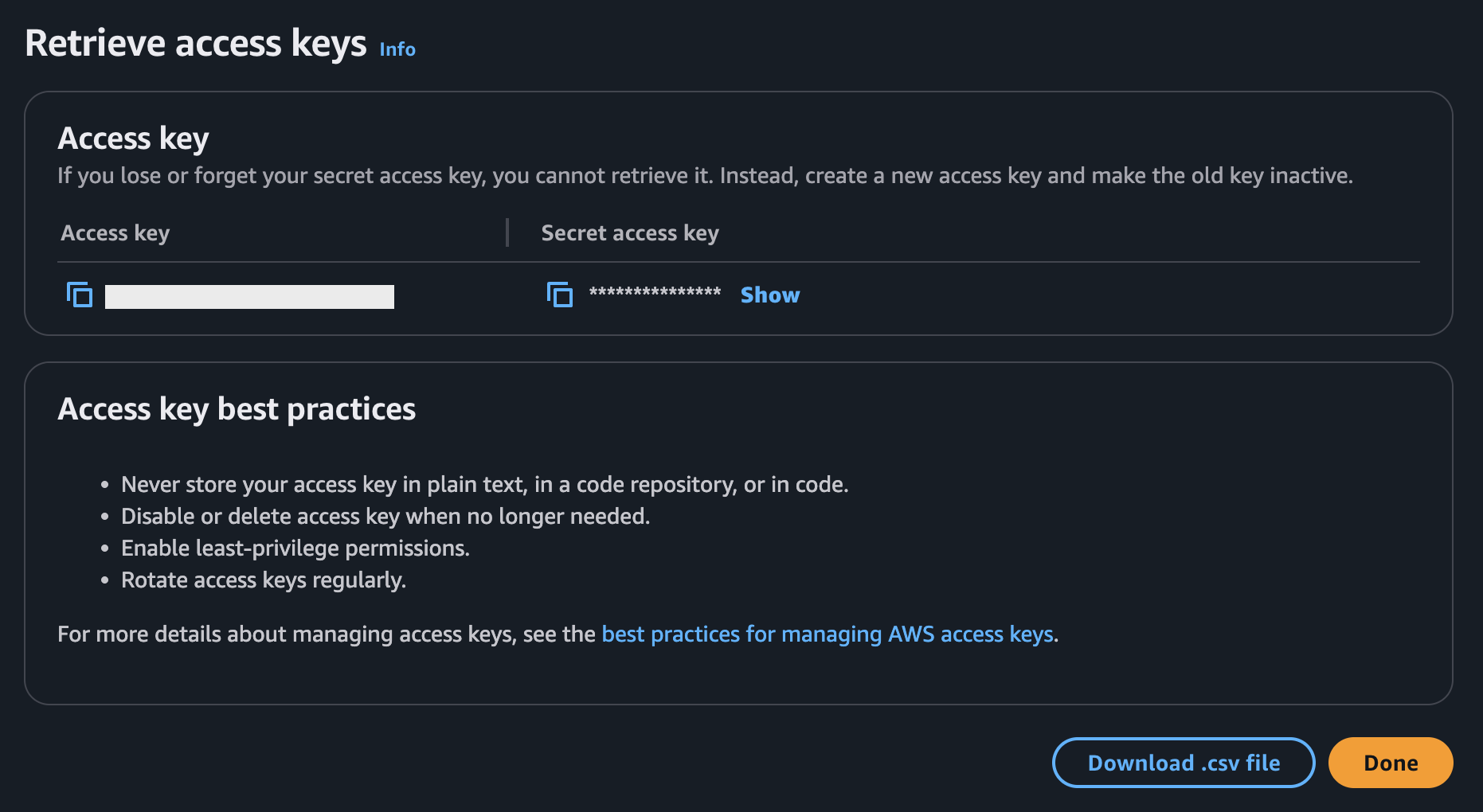 Create access key