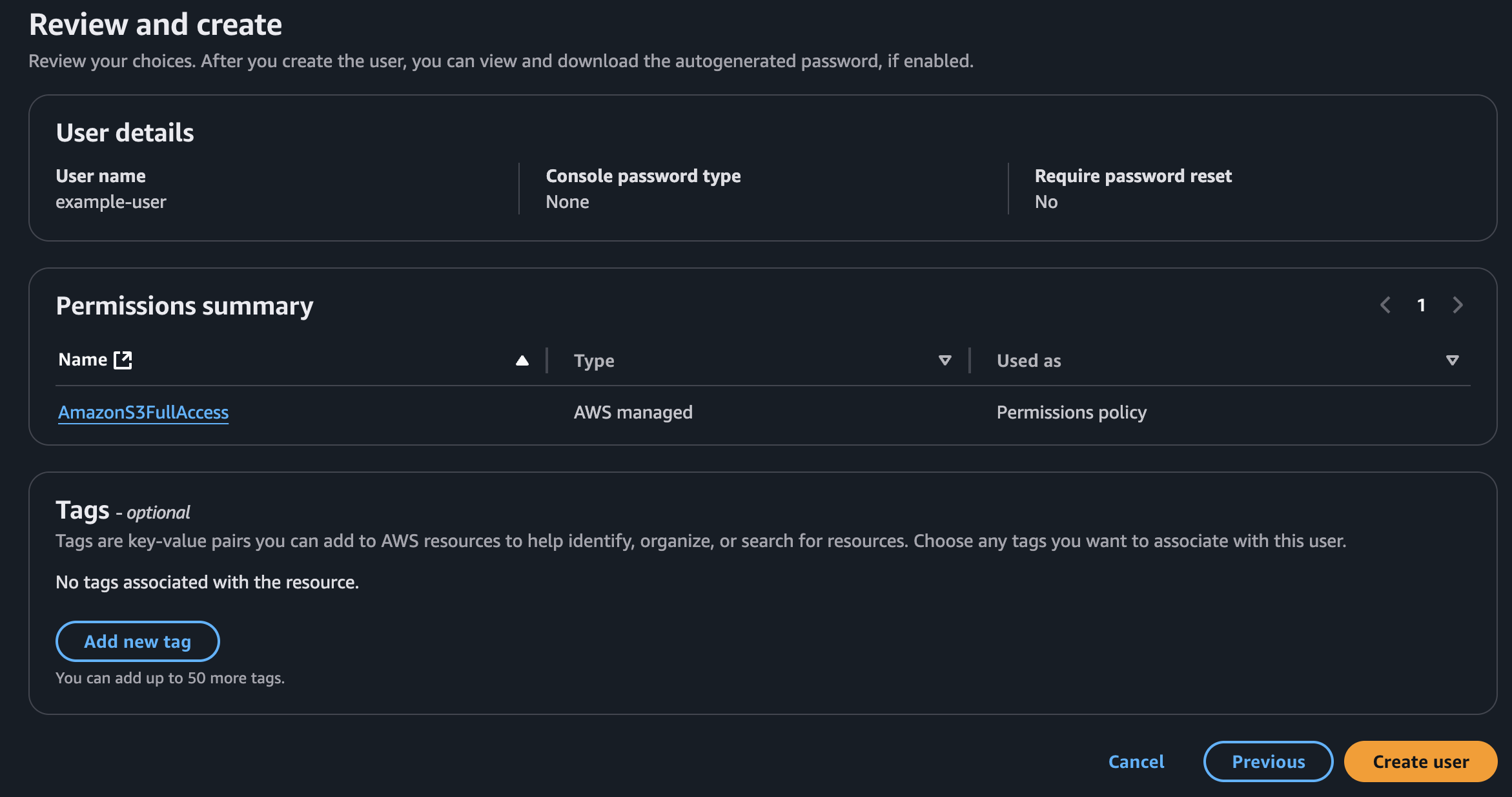 Create user in IAM